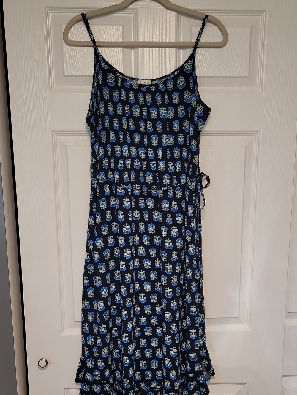 5 For $25 J. Crew Navy Blue Midi Dress with Light Blue Leaf Print